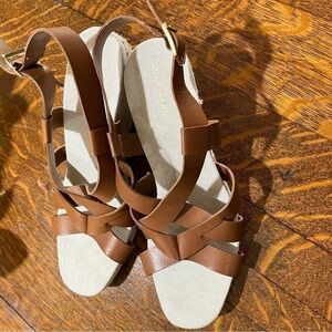 Cole Haan Women's Cream/ brown Sandals Espadrille leather strap, Sz 8.5 NWOT